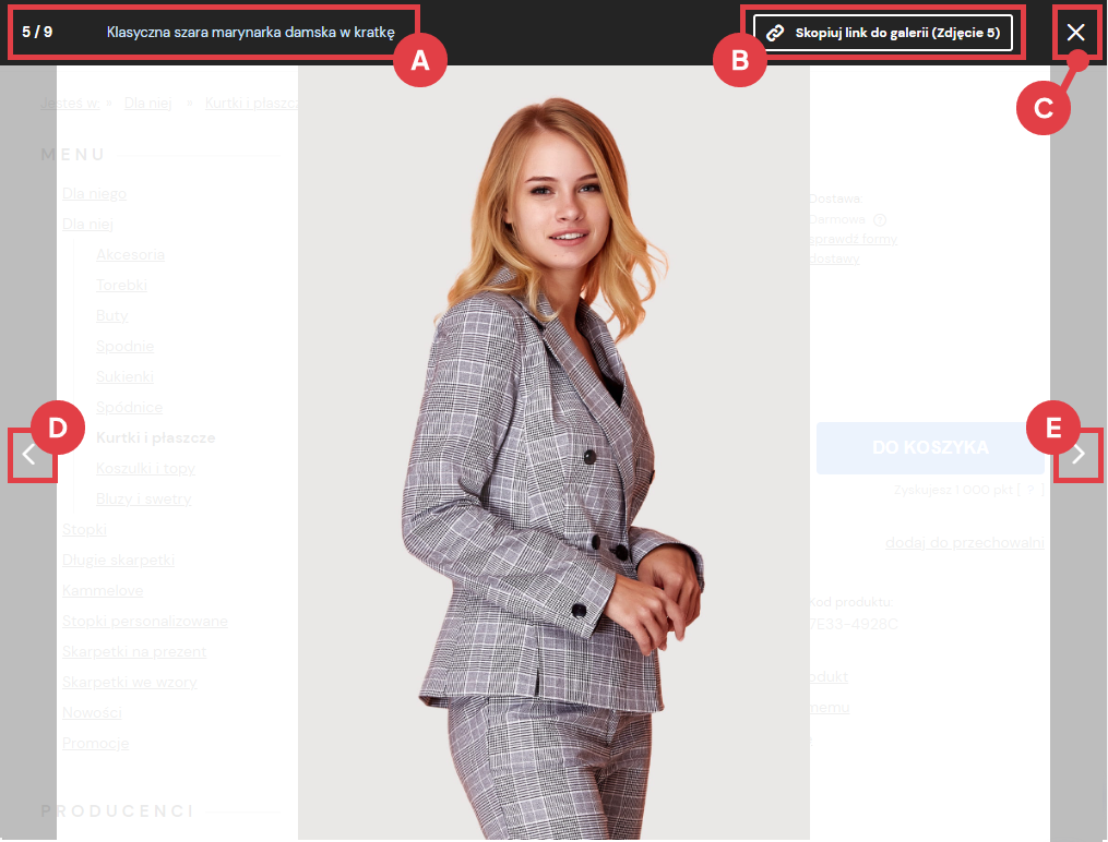 Przykład galerii pełnoekranowej na monitorach Front sklepu internetowego Shoper > Galeria zdjęć w karcie produktu w trybie pełnoekranowym