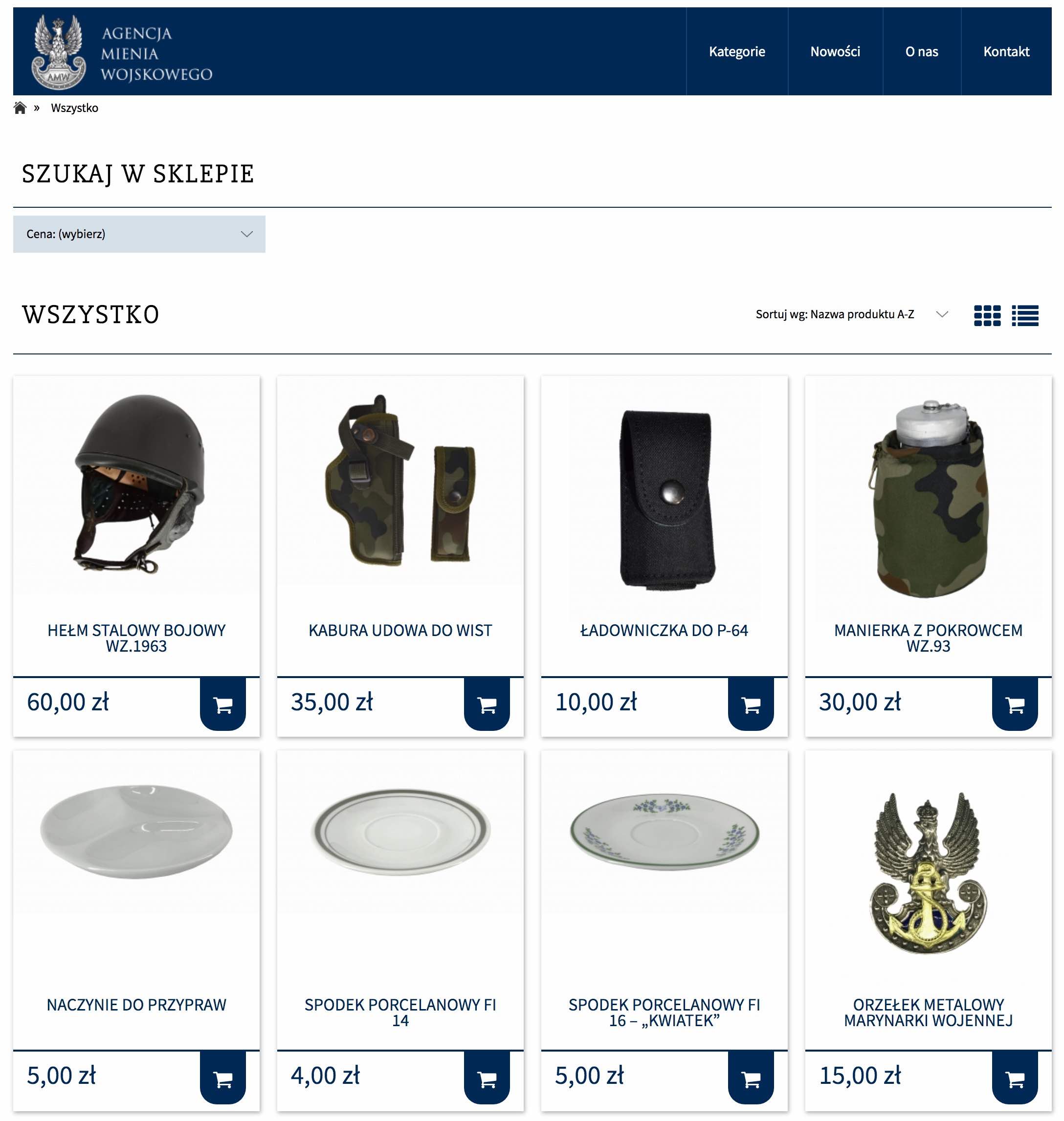 Sklep Agencji Mienia Wojskowego na gotowym oprogramowaniu Sprzedaż na gotowym oprogramowaniu Shoper Premium