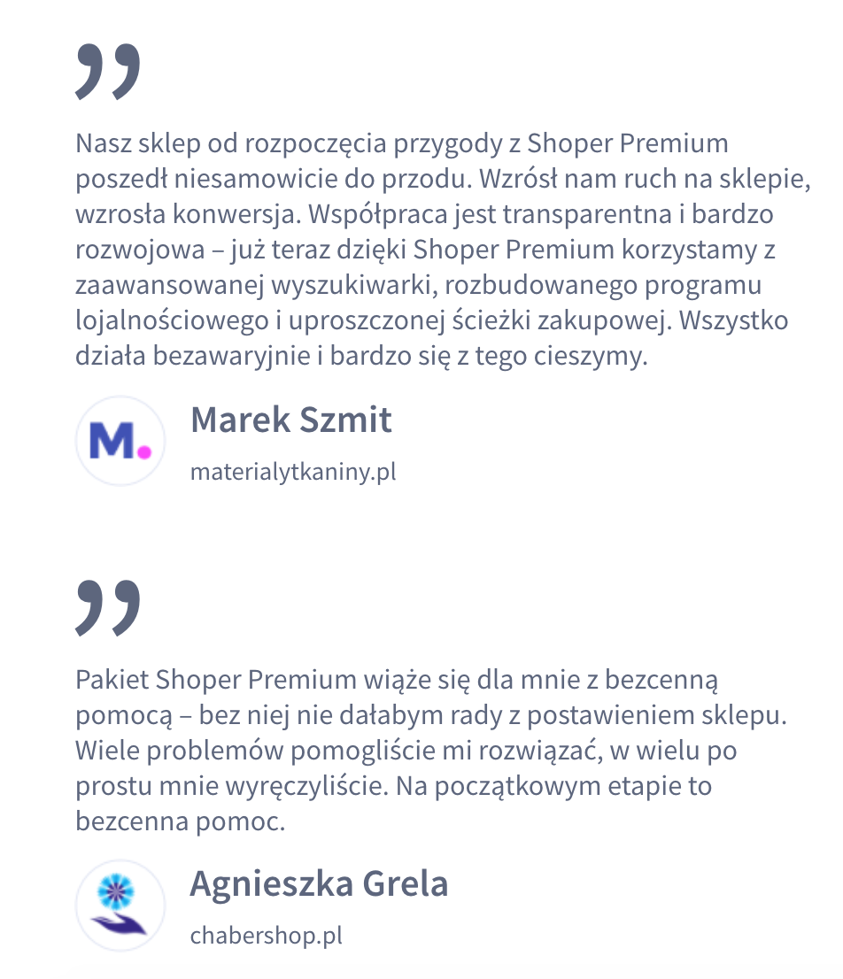 Opinie o pakiecie Shoper Premium Recenzje klientów o usłudze Shoper Premium