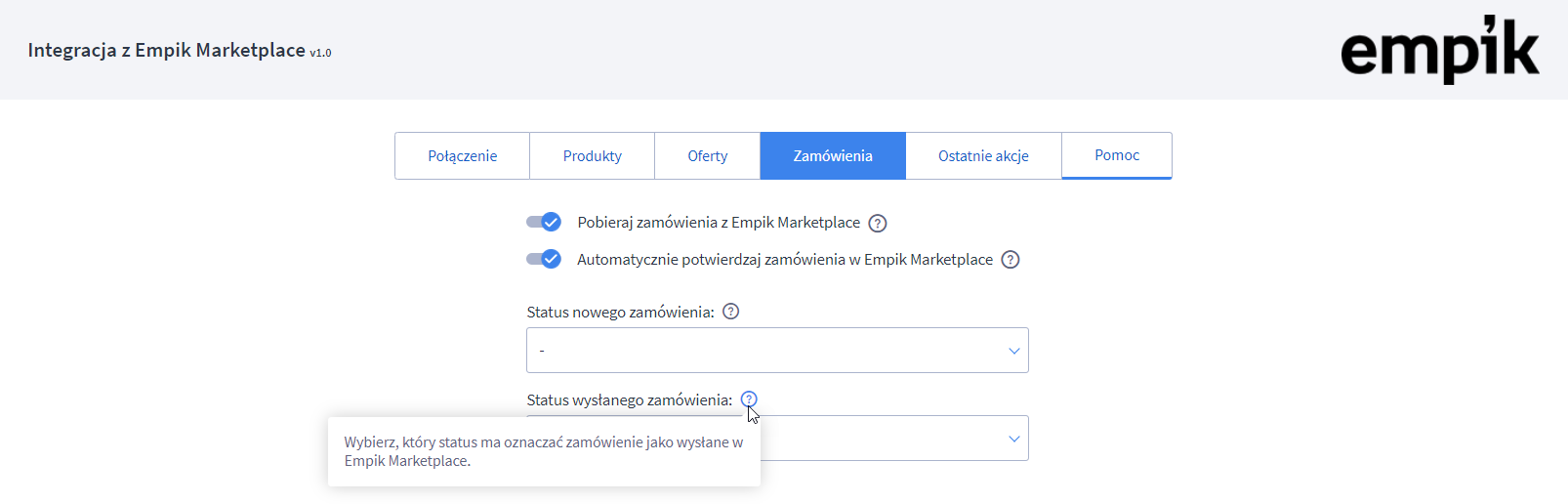 Widok zamówień Panel administracyjny > Dodatki i integracje > Moje aplikacje > Empikplace