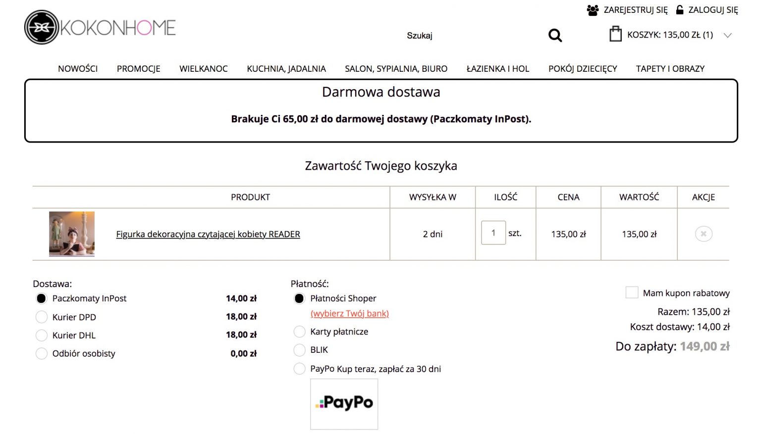 Wybierz płatność: PayPo Kup teraz, zapłać za 30 dni Jak skorzystać z odroczonej płatności w sklepie Kokonhome.pl?