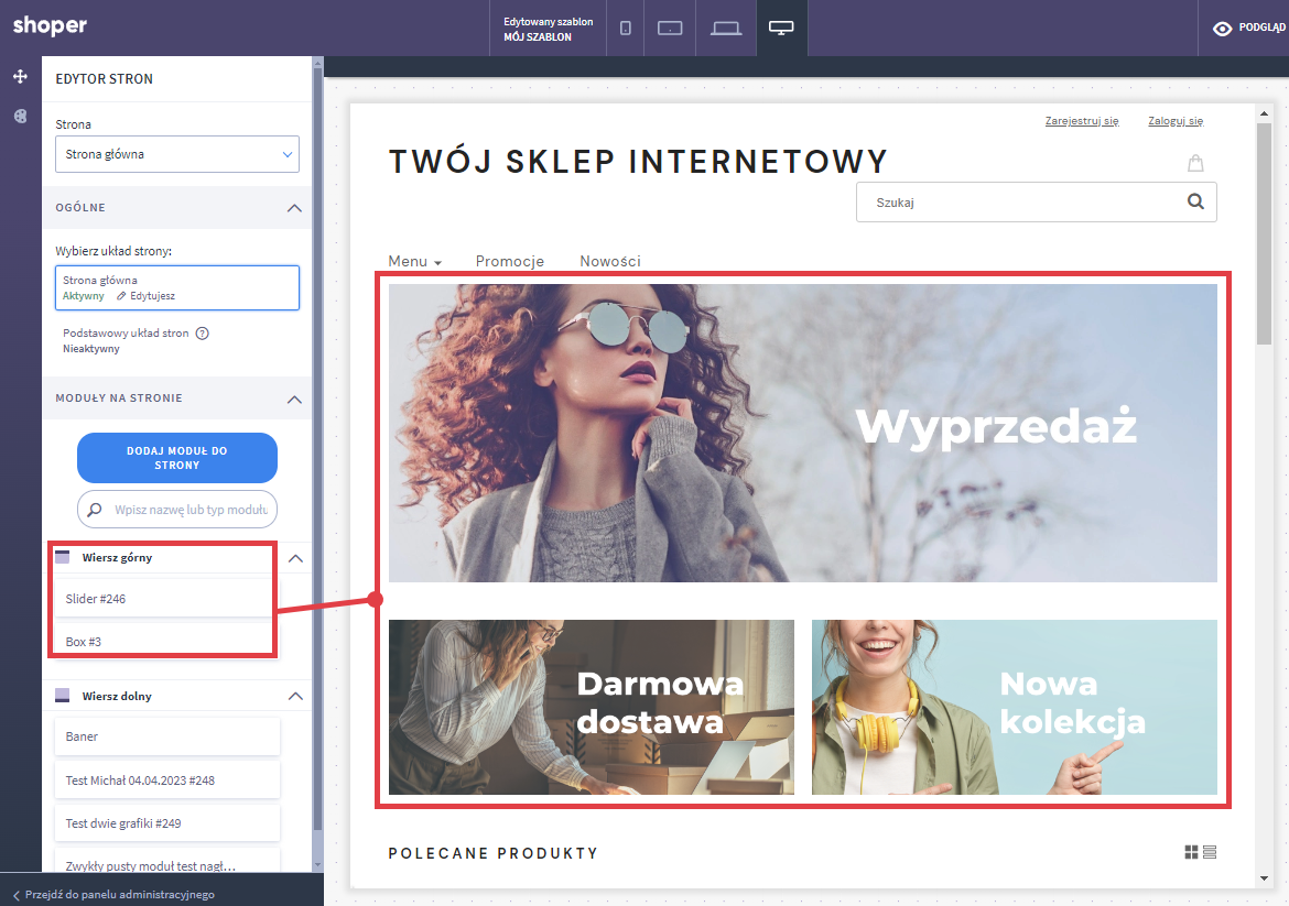 Shoper VIsual Editor - edytowane obszary