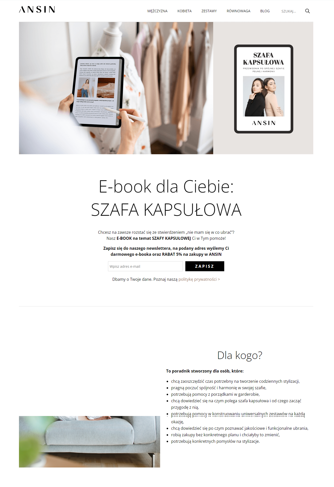 E-book na temat szafy kapsułowej Założycielka sklepu Ansin dzieli się swoim doświadczeniem w e-booku