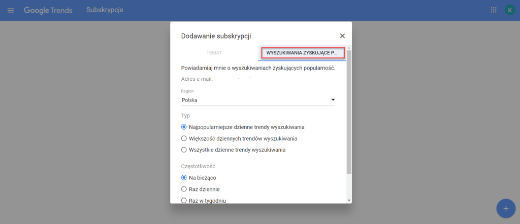 Dodawanie subskrypcji powiadamiającej w Google Trends Dodawanie subskrypcji powiadamiającej w Google Trends