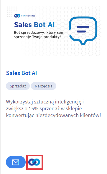 Odszukaj aplikację Sales Bot AI i kliknij ikonę odpowiedzialną za jej konfigurację Panel administracyjny sklepu Shoper > Dodatki i integracje > Moje aplikacje