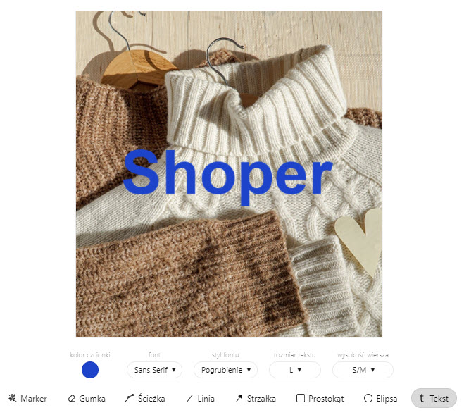 Opcje edycji grafiki dostępne w sekcji Opisz Edytor zdjęć w Shoper Visual Editor - rysowanie i kształty
