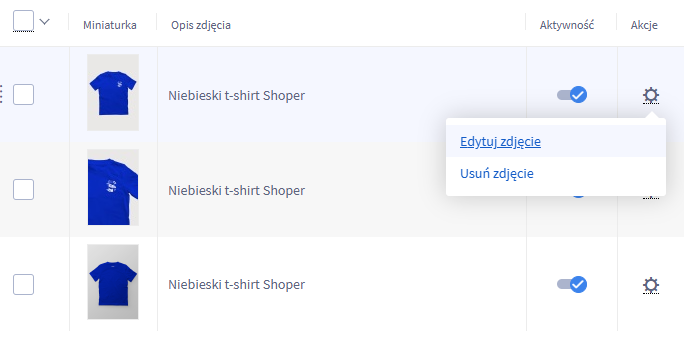 Korzystaj z edytora zdjęć z poziomu listy Edycja produktu > Galeria zdjęć
