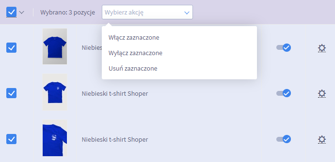 Zaznacz wiele zdjęć i wprowadź zmiany jednocześnie dla wszystkich Edycja produktu > Galeria