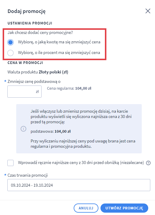 Wybierz typ ceny promocyjnej Nowy mechanizm ustawiania cen promocyjnych w Shoper