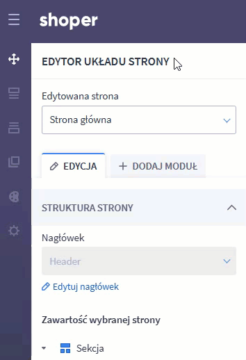 Wybierz stronę koszyka, którą chcesz edytować Strony koszyka dostępne do edycji na liście edytowanych stron w Shoper Visual Editor