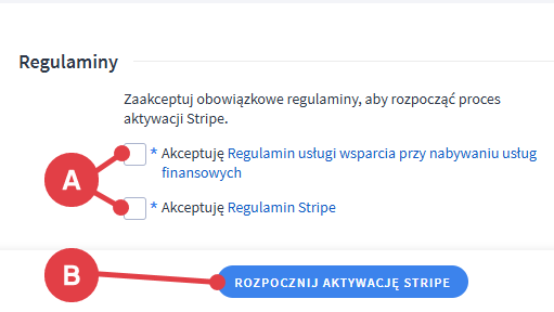 Zaakceptuj regulaminy płatności Stripe i przejdź do aktywacji Akceptowanie regulaminów bramki płatniczej Stripe w panelu Shoper