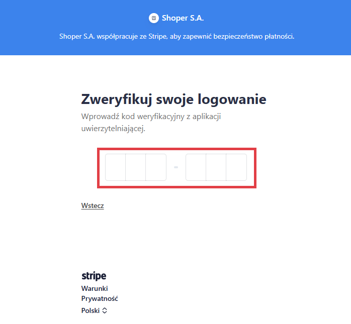 Wpisz wygenerowany kod Wpisz w okno kod weryfikacyjny wygenerowany przez Aplikację Google Authenticator