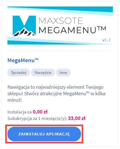 MegaMenu menu poziome