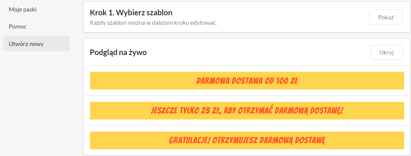 Pasek darmowej dostawy Jak pokazać darmową dostawę
