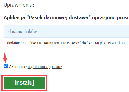 Aplikacja pasek darmowej dostawy