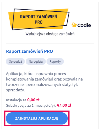 Aplikacja Raport zamówień PRO