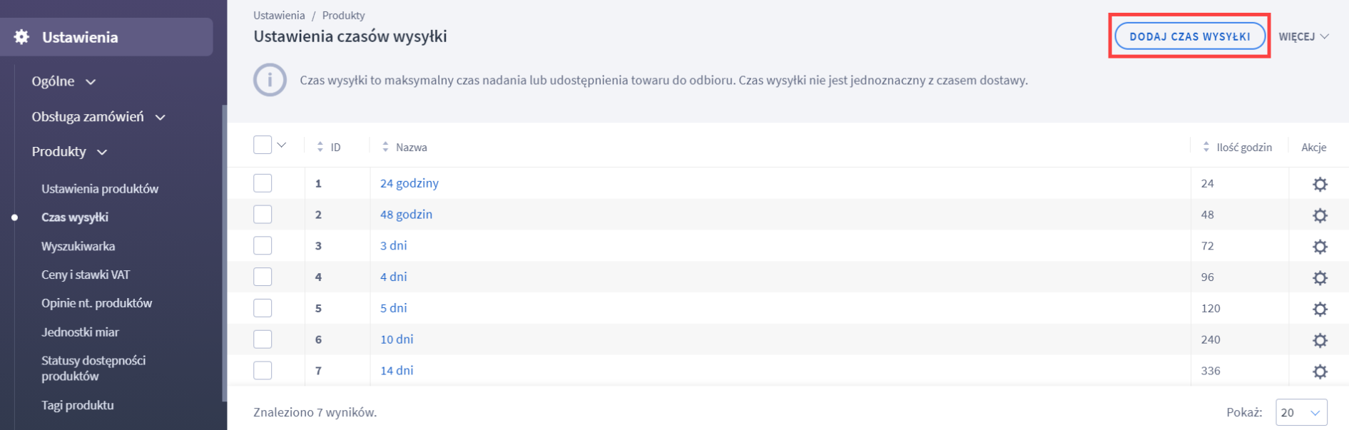 Termin wysyłki dla produktu Termin wysyłki dla produktu