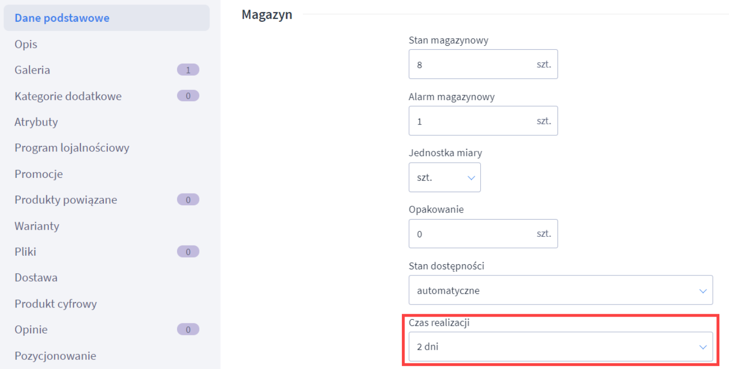 Termin wysyłki dla produktu Termin wysyłki dla produktu