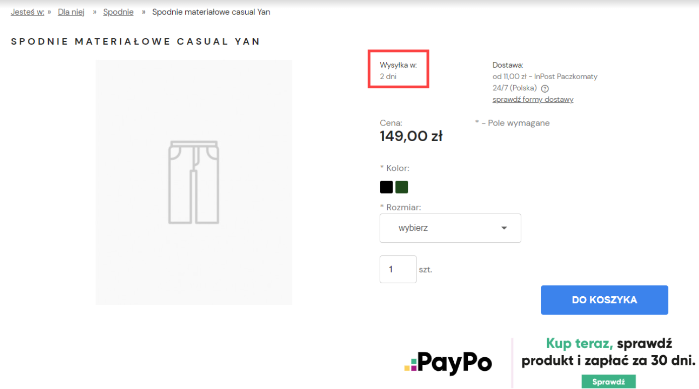 Termin wysyłki dla produktu Termin wysyłki dla produktu