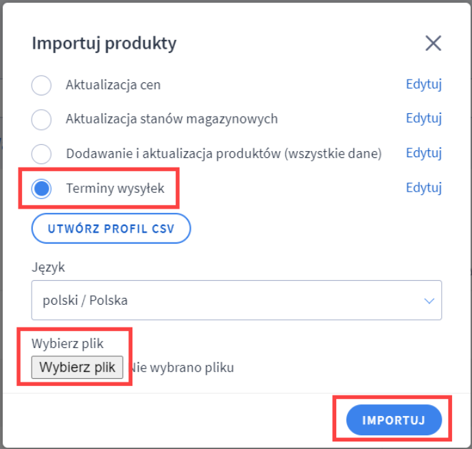 Termin wysyłki dla produktu Termin wysyłki dla produktu