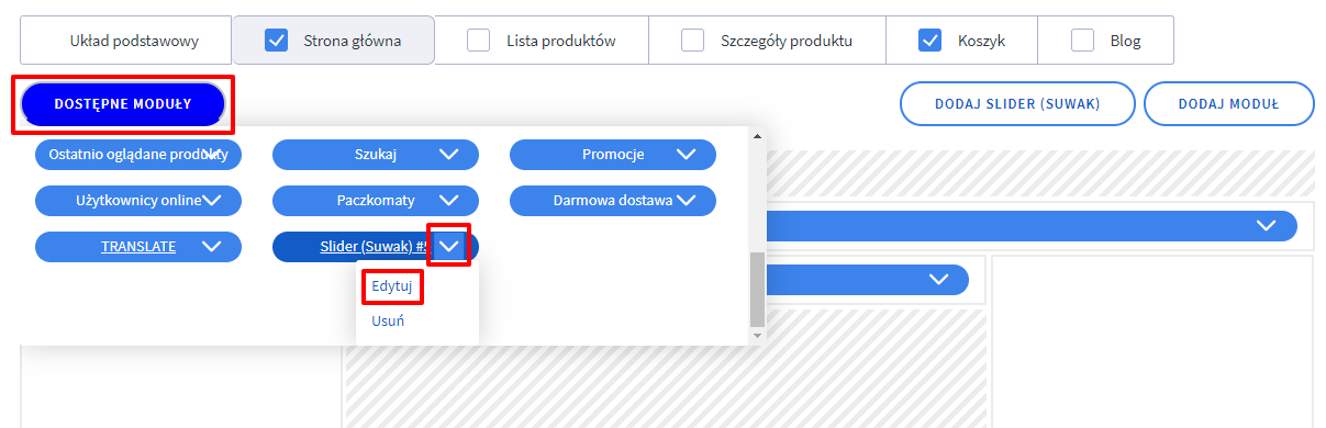 Edycja modułu Slider(Suwak)