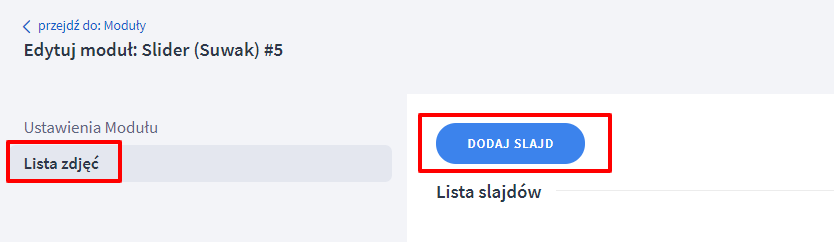 Edycja modułu Slider(Suwak)