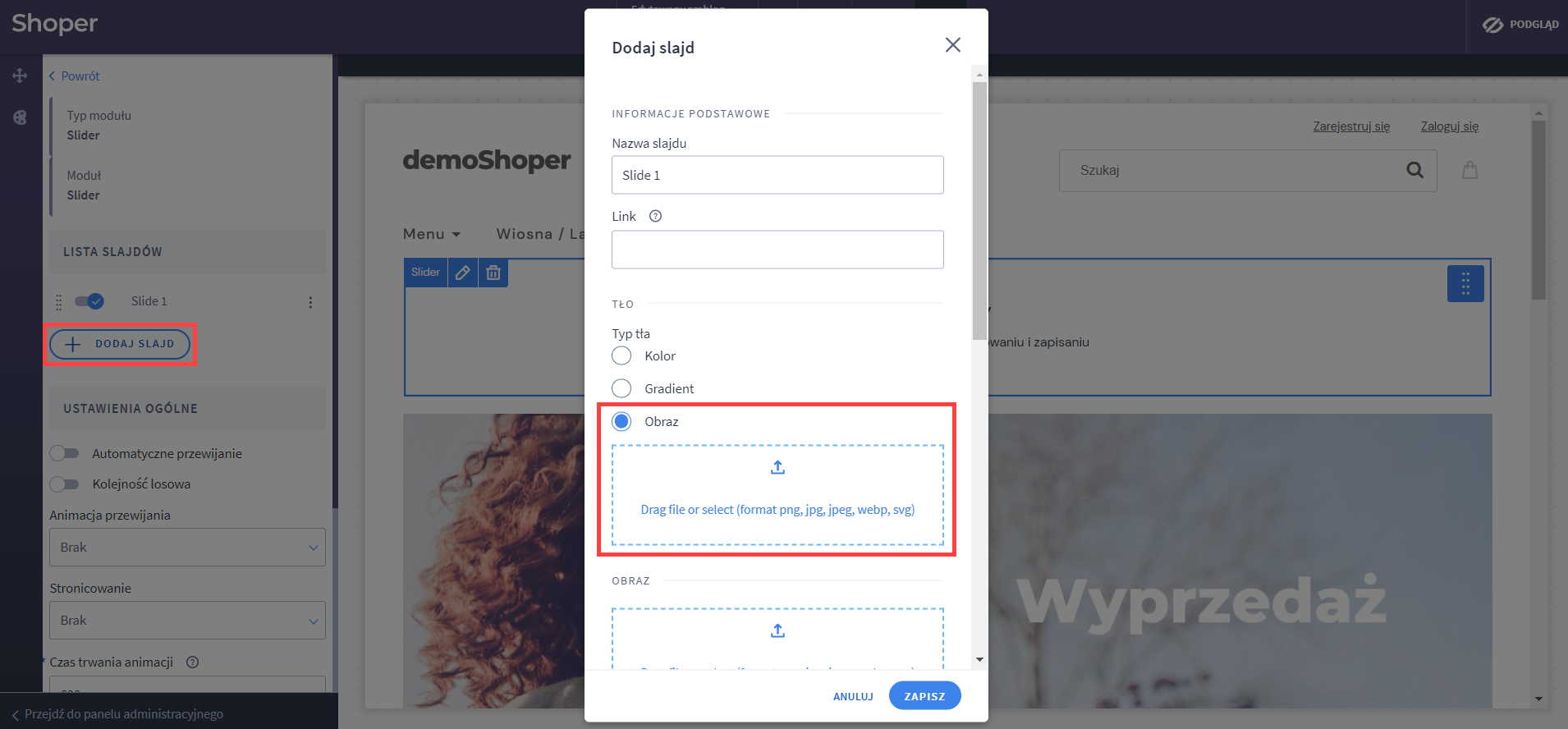 Konfiguracja Slidera w Shoper Visual Editor
