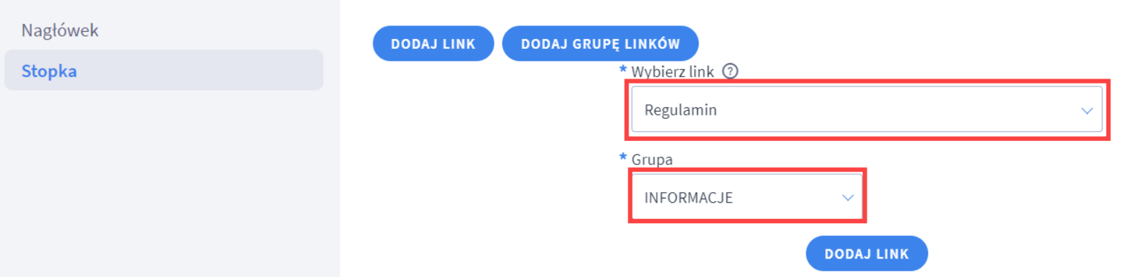 Jak dodać link do stopki