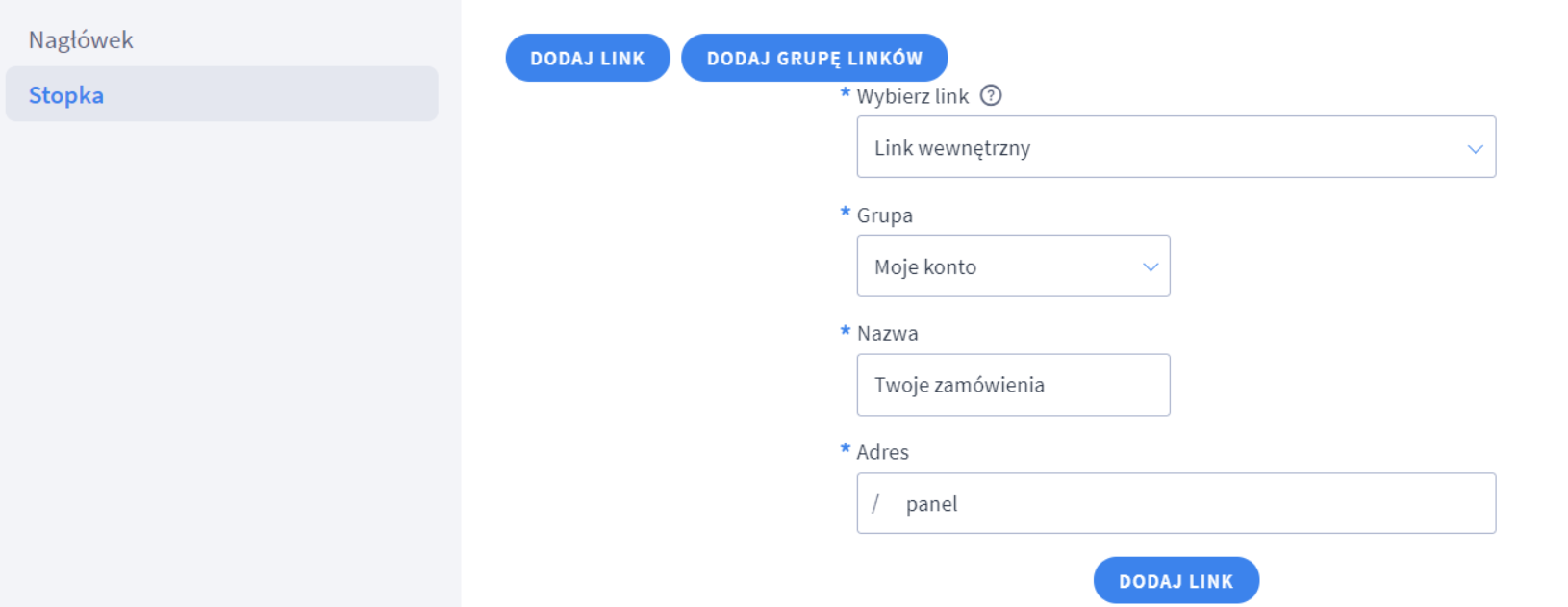 Jak dodać link do stopki