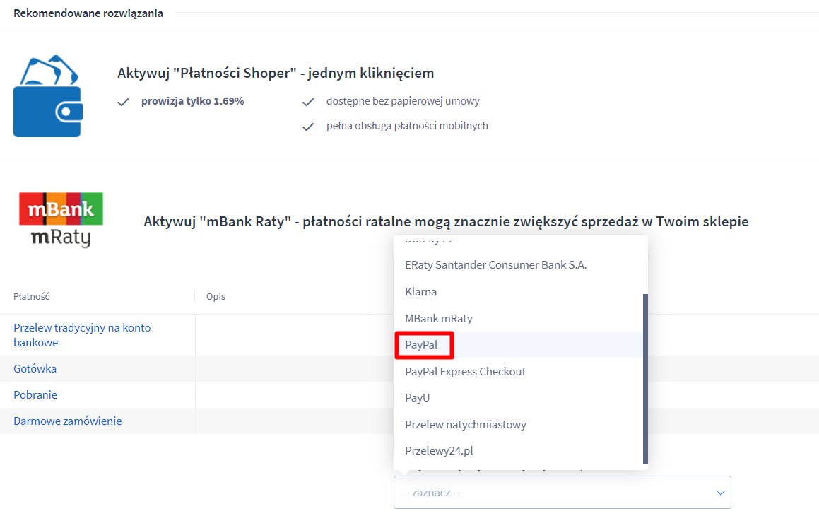 Konfiguracja Shoper PayPal