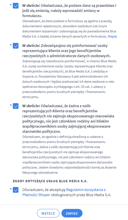 Formularz rejestracji usługi - Shoper Płatności