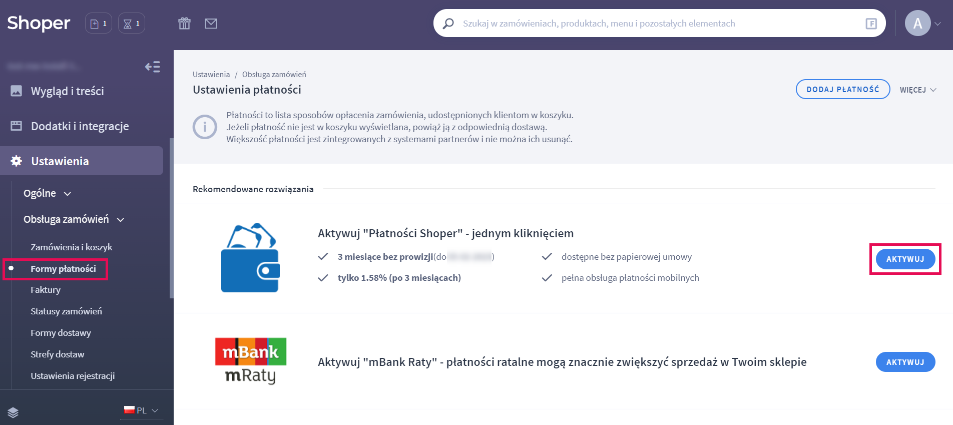 Shoper Płatności - działalność nierejestrowana