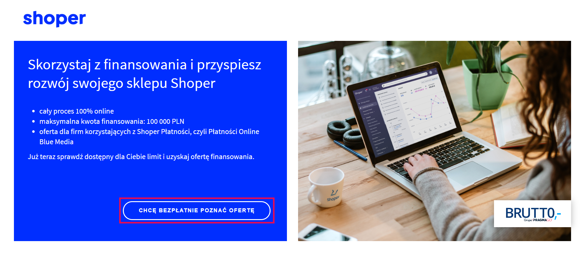 Pożyczka dla e-sklepu od BRUTTO dla klientów Shoper Płatności