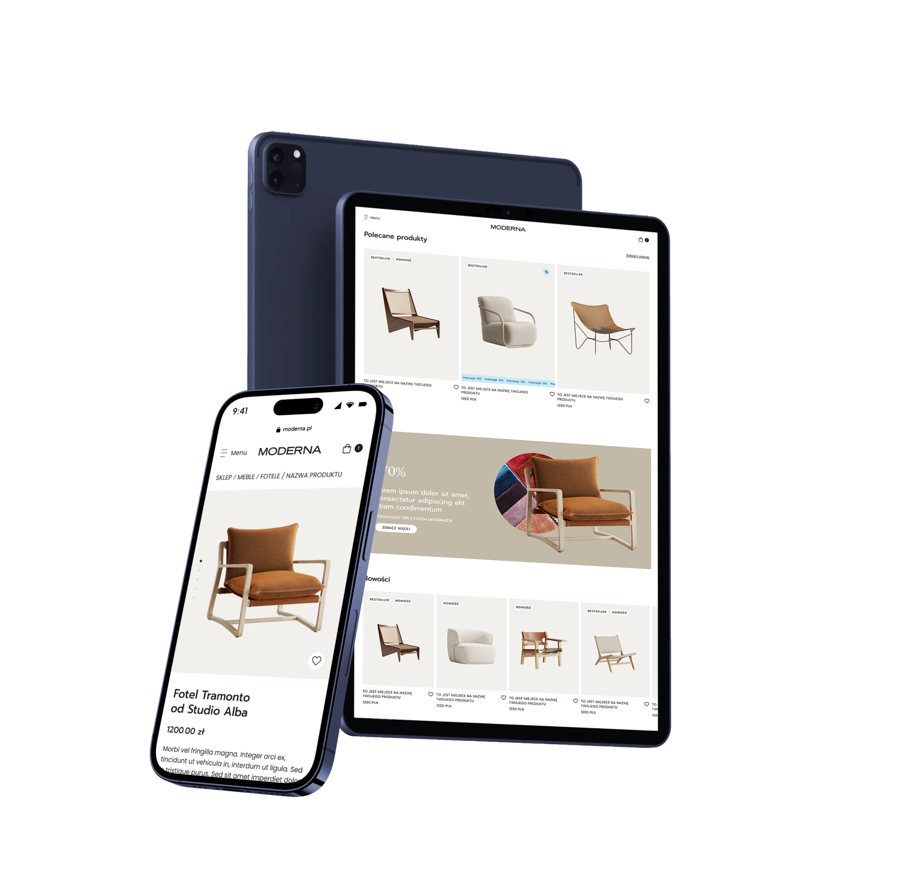 Przykład sklepu internetowego zaprezentowany na smartfonie i tablecie