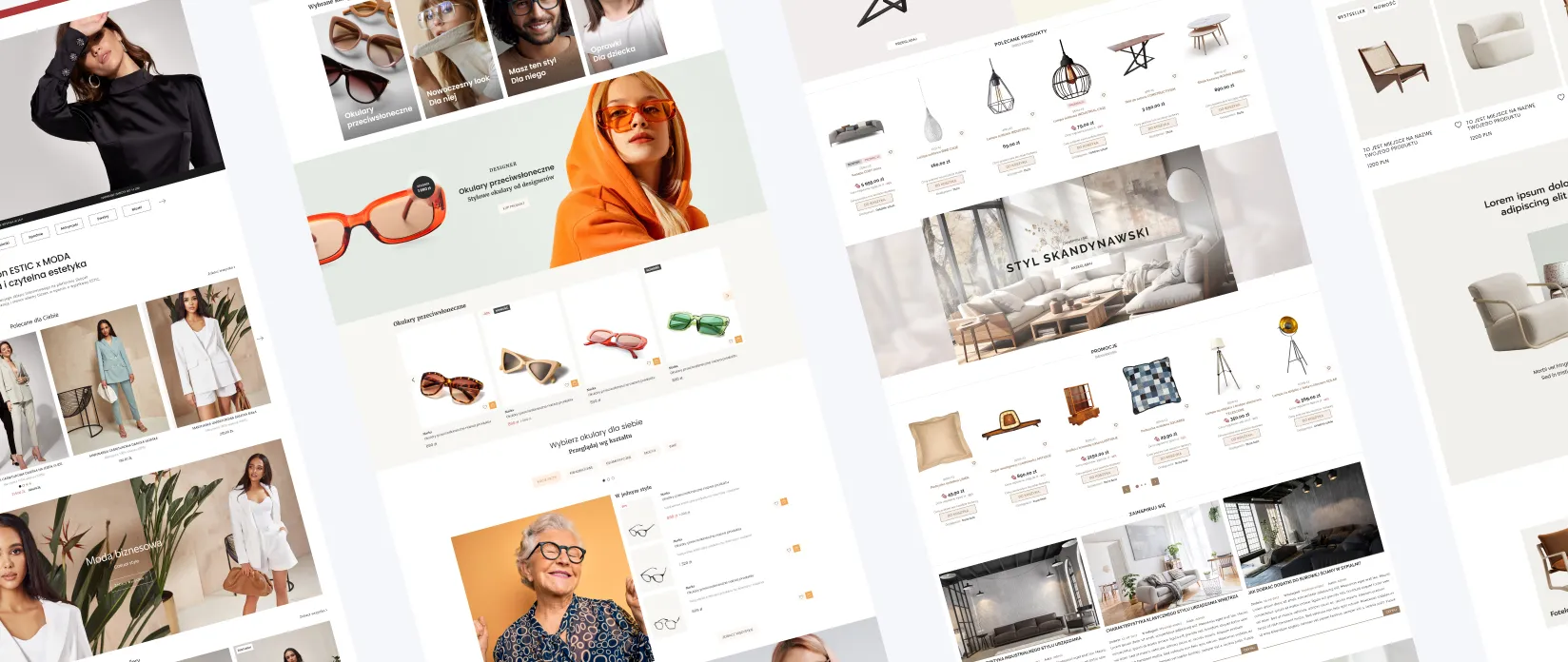 Zrzuty ekranu utworzonych sklepów internetowych