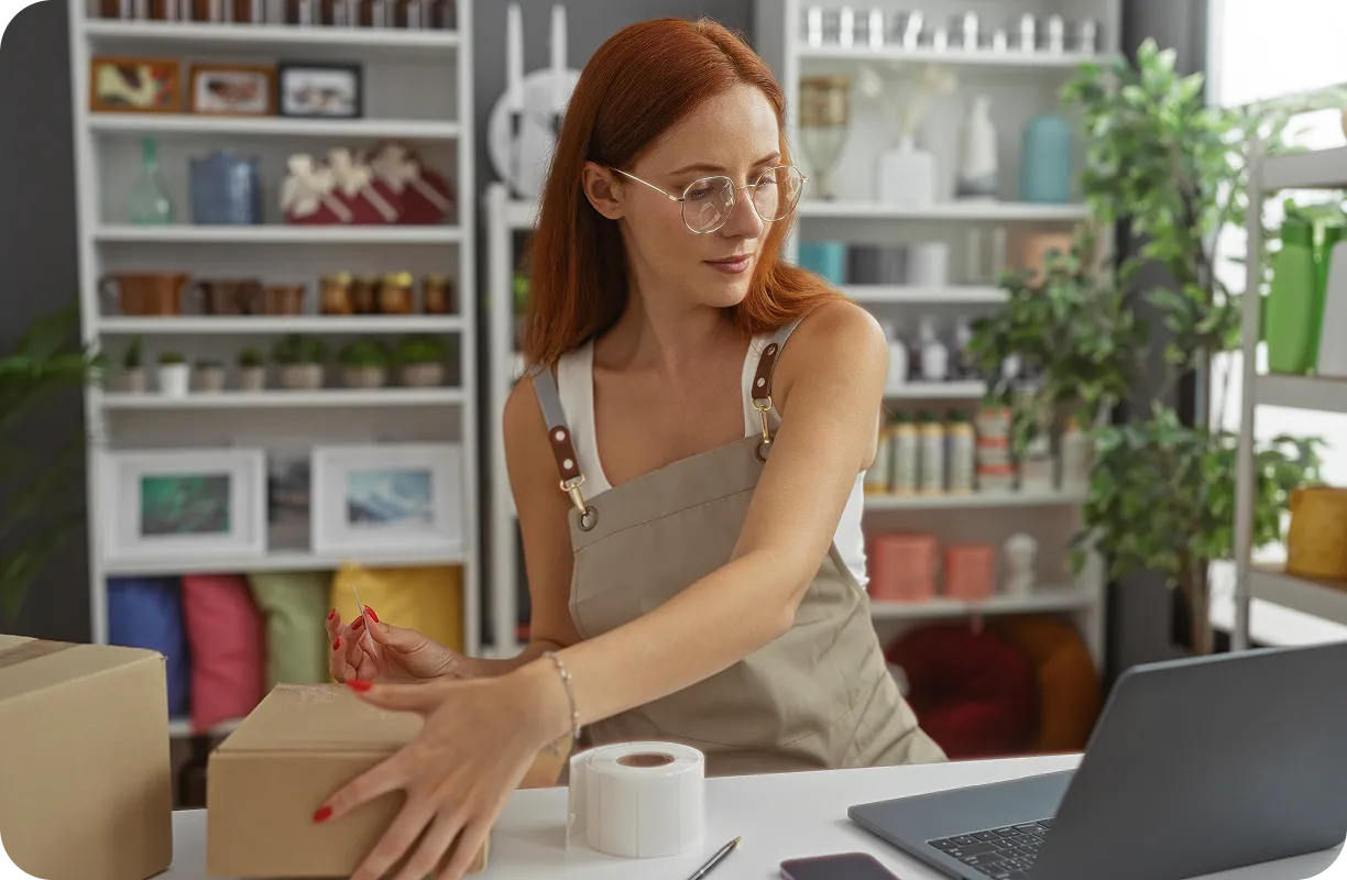 Kobieta pakuje zamówienia, bo wie, jak działa dropshipping